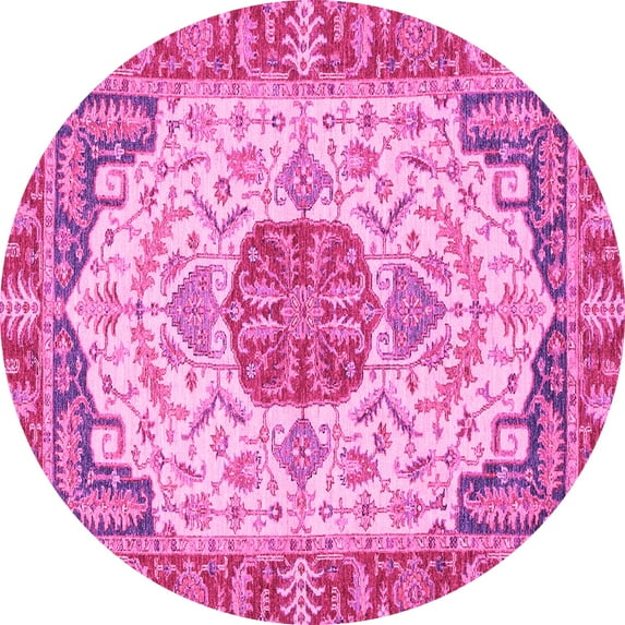 Ahgly Company Indoor Round Abstract Pink Modern Area Rugs, 6' Round