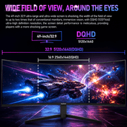 Gawfolk 49 Curved Ultrawide Gaming Monitor, 120Hz DQHD 5120x1440, 32:9, Speakers, Black