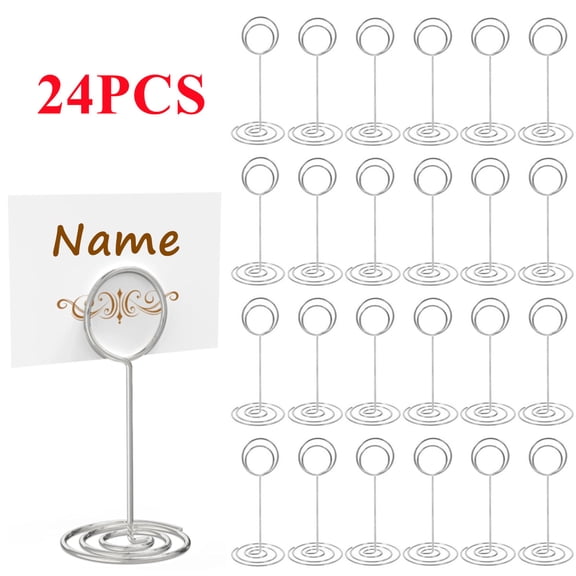 24 Pack 3.35inch Table Number Holders, Mini Place Card Holders Cute Photo Holder, Wire Picture Clips for Wedding Party Restaurant (Silver)