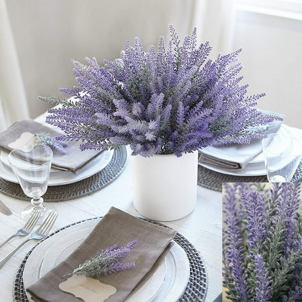 Flores artificiales de lavanda, 4 piezas grandes para hacer un arreglo floral abundante, planta falsa casi natural para alegrar la decoración de tu fiesta y boda (4 piezas) Xemadio SNFLD1715