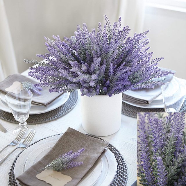 Flores de lavanda artificiales, 4 piezas grandes para crear un arreglo floral abundante, una planta falsa casi natural para alegrar la decoración de tu hogar, fiestas y bodas