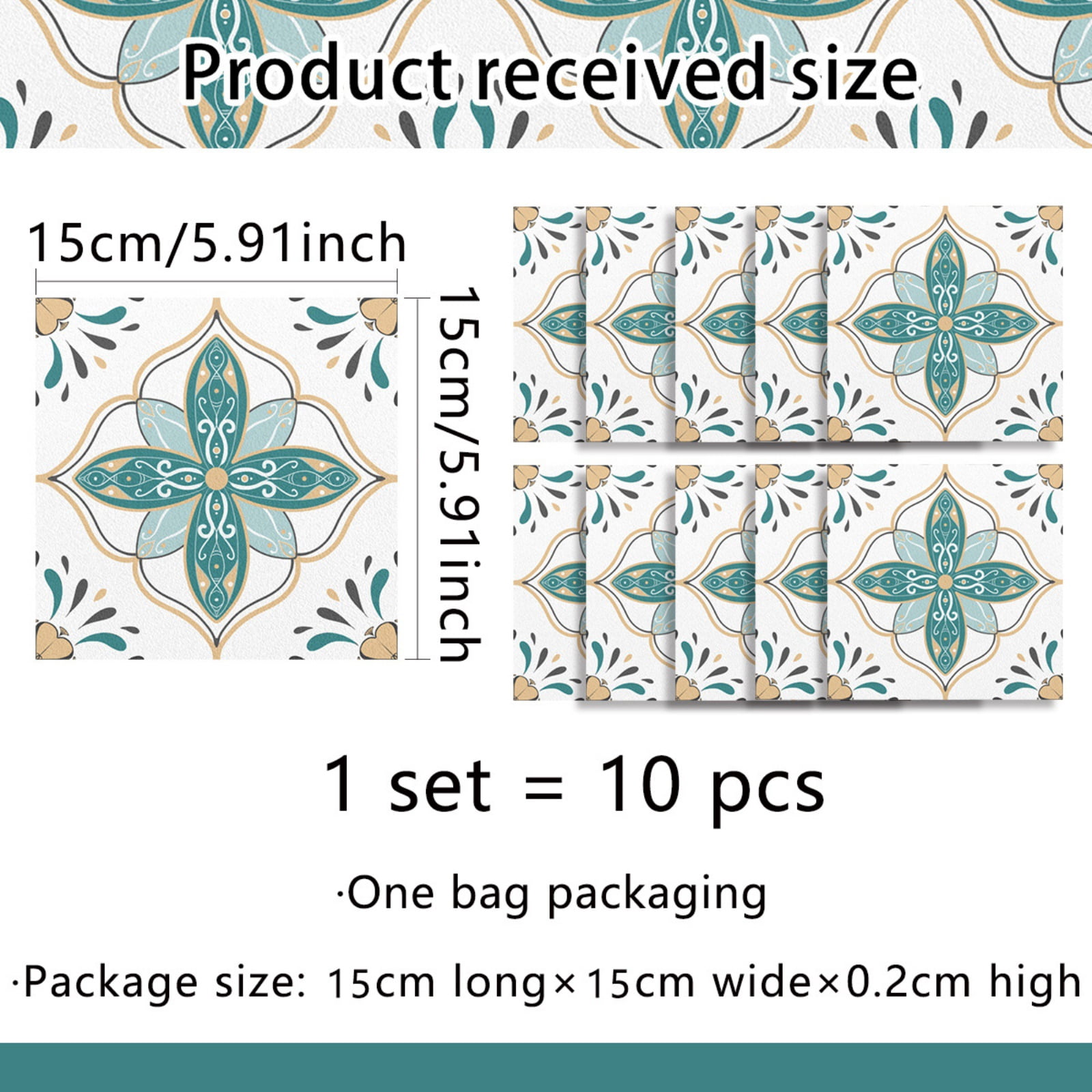 10PCS French Style Peel and Stick Tile Stickers Wall Backsplash DIY Murals Self Adhesive Removable Textured Tile Stickers For Home Kitchen Bathroom Decor, 6 x 6 inch