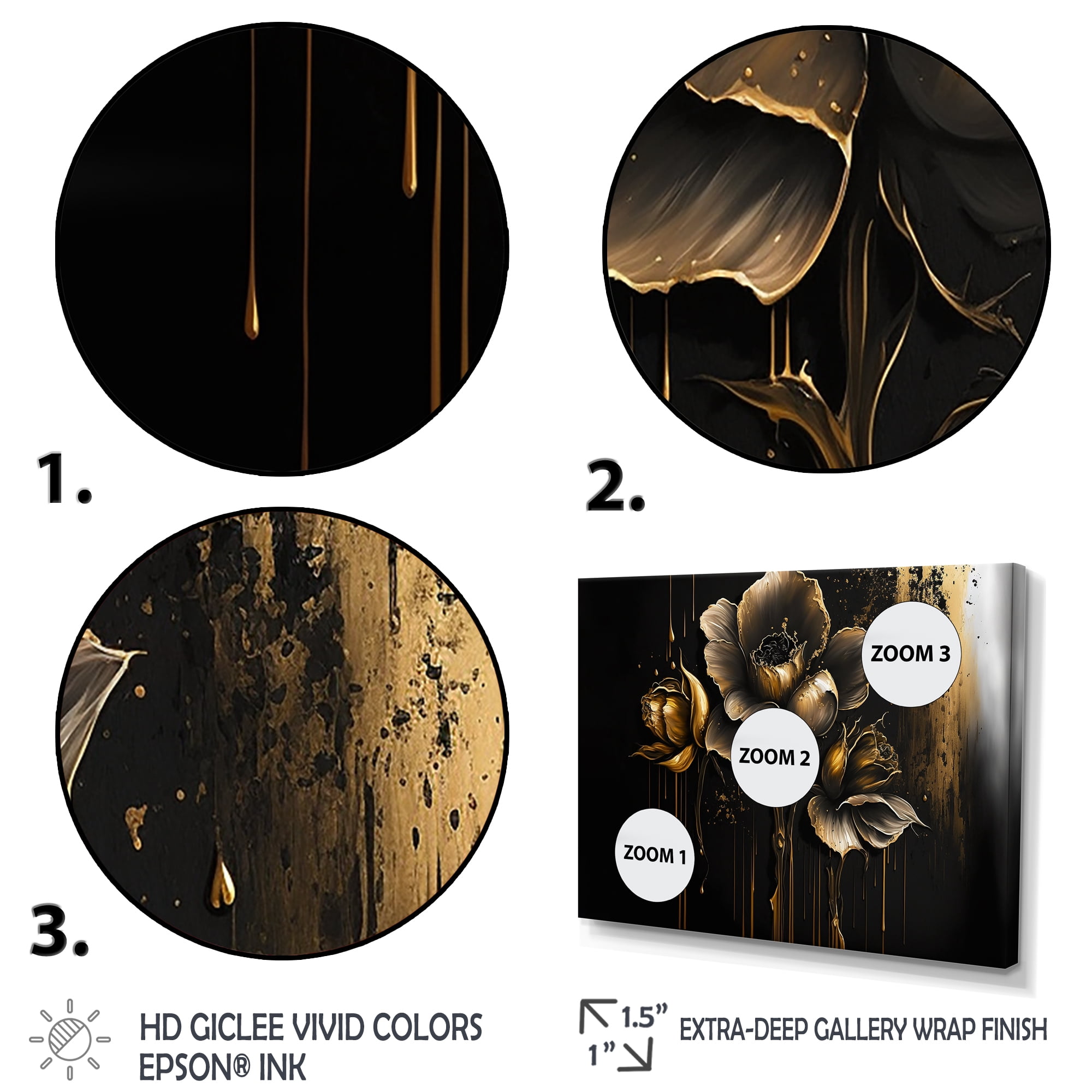 Designart Black And Gold Daffodil Design I Canvas Wall Art