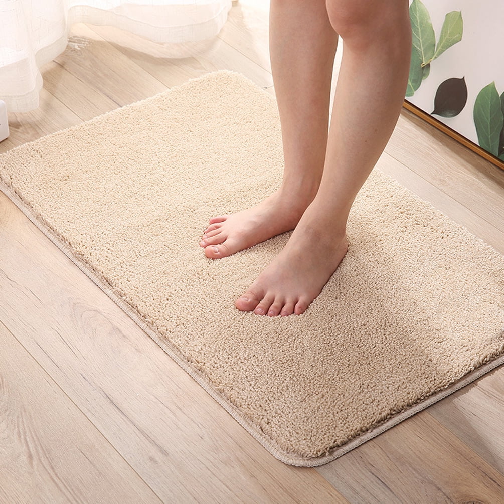 Soft Bath Rugs Absorbent Non-Slip 18 x 28inch Beige Microfiber Fluffy Shaggy Bathroom Mats Machine Washable Floor Rug