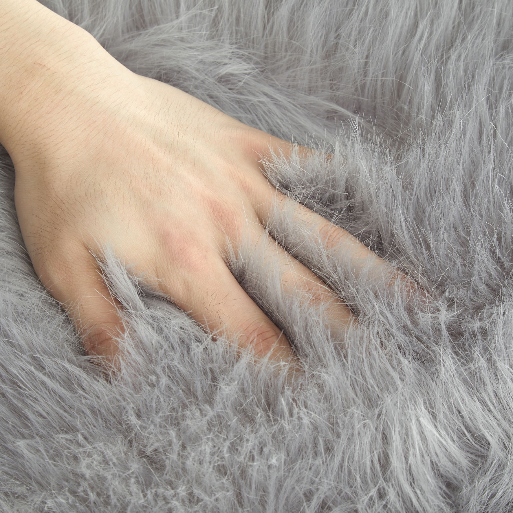 Lanco Fluffy Sheepskin Faux Fur Shag Area Rug, Grey, 30x46