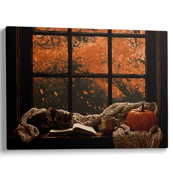 Wallume Store Cozy Autumn Cat Pumpkin Canvas Wall Art Living Room Decor 12x8 Inch
