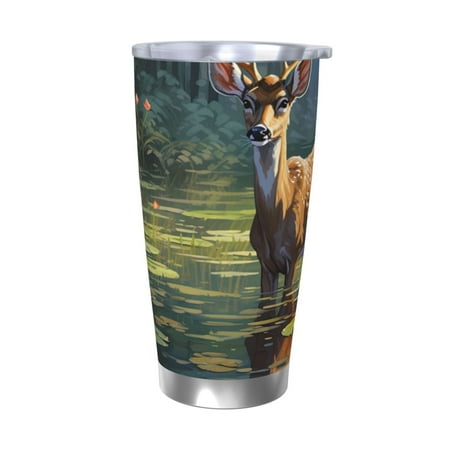 

Logiee Peaceful Deer Lily Pond Print 20OZ Car Cup with Lid Stainless Steel Vacuum Insulated Double Wall Travel Tumbler Durable Insulated Coffee Mug Thermal Cup with Straw-Without Straw