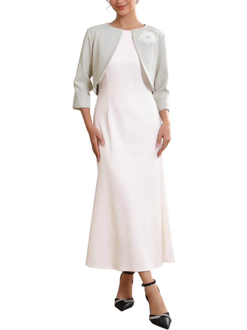 silk bolero for evening dress Inspire Chic Women's Formal Bolero for Evening Dresses Half Sleeves Open Front Cocktail Shrugs M Light Grey, Size: Medium, Black