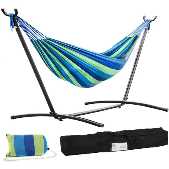 Hammock with Stand, Portable Hammock Stand with 9' Heavy Duty Steel Stand for Outdoor Patio or Indoor with Carrying Case, Blue