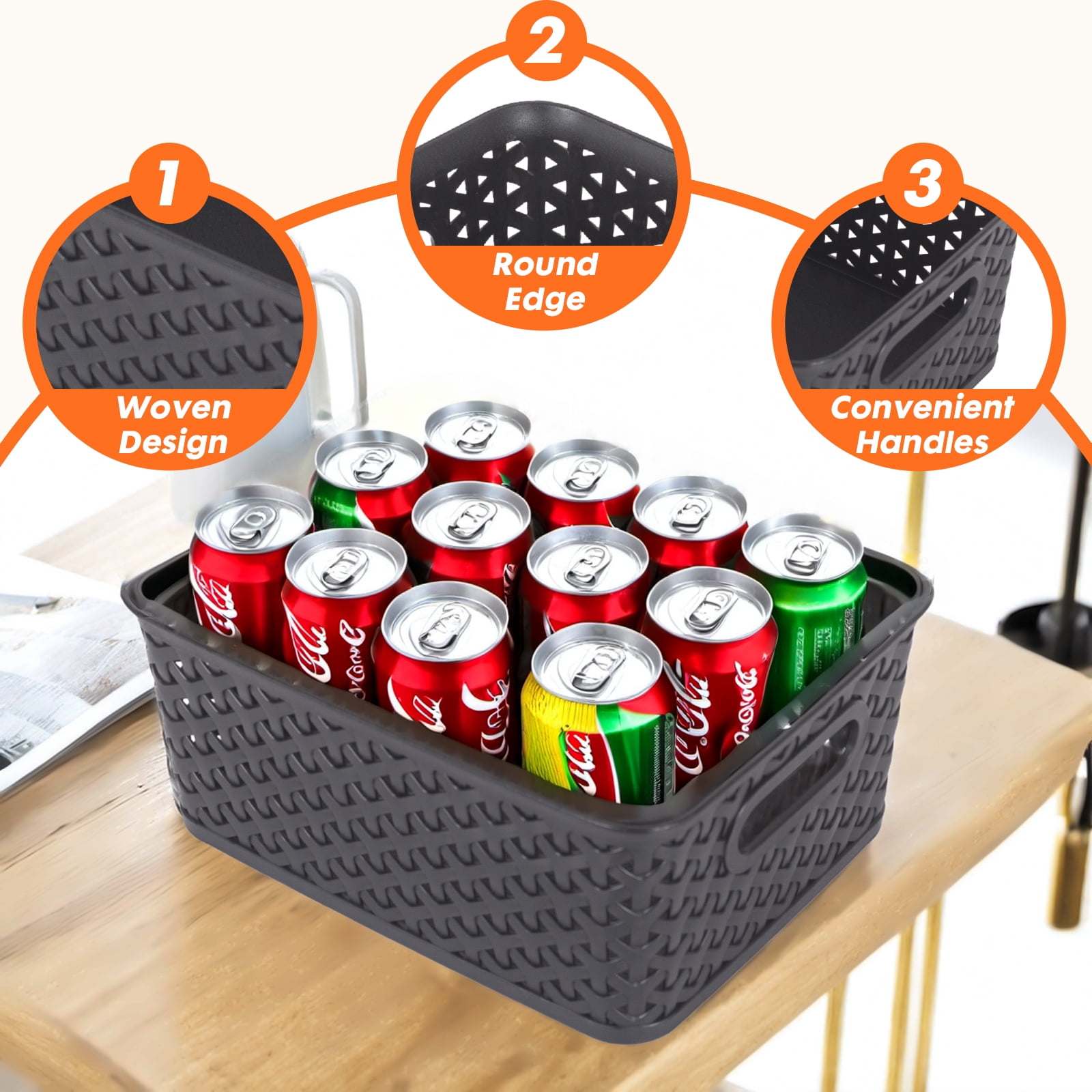 PinkSheep 6 Pack Plastic Storage Baskets Small Organizer Basket Bins Black & White & Gray