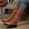 thumbnail image 5 of Suede Knee High Boots with Heel Platform for Women Lace Up Winter Fashion Booties Featuring Soft Cushion Comfortable Mid-Calf Design, 5 of 7