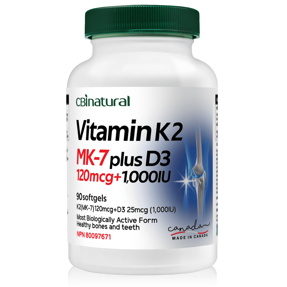 CBI Natural Vitamin K2 MK-7 120mcg with Vitamin D3 25 mcg, 90 softgels, 3-Month Supply
