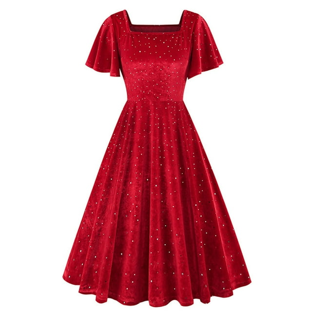 QIPOPIQ Robes Formelles pour Femmes Robes Formelles Manches Courtes Velours Estampé Robe d'Été Vintage Robes 2023 Offres