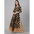 thumbnail image 3 of Janasya Indian Women's Olive Crepe Foil Print Angrakha Kurta, 3 of 8