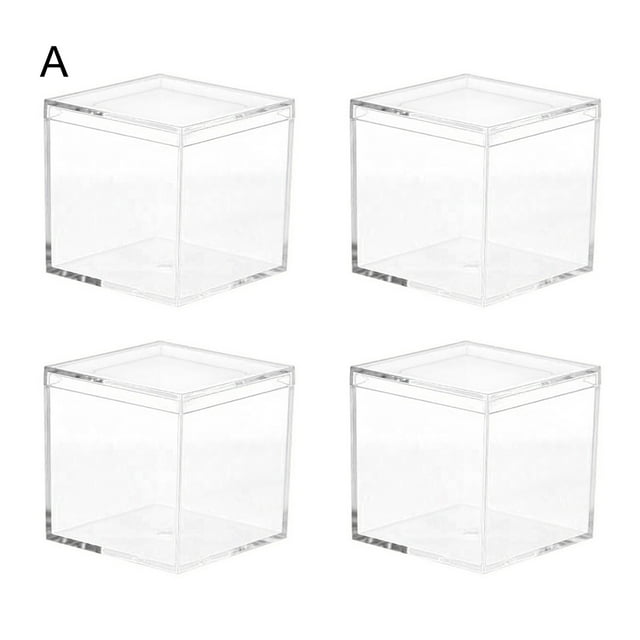 Trayknick 4Pcs Durable Candy Box Multiple Uses PS Transparent Cube Compact Portable Lid Case Organizer Container for Wedding