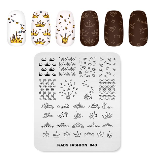 Placa de estampado de uñas, corona de moda, tema Rey Reina de lujo, estampado de sellos con varios patrones, plantilla de sello de imagen, arte de uñas para diseño de uñas de Rolabling