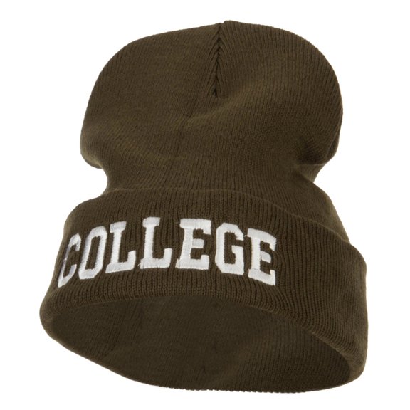 Wording of College Embroidered Long Beanie - Olive OSFM