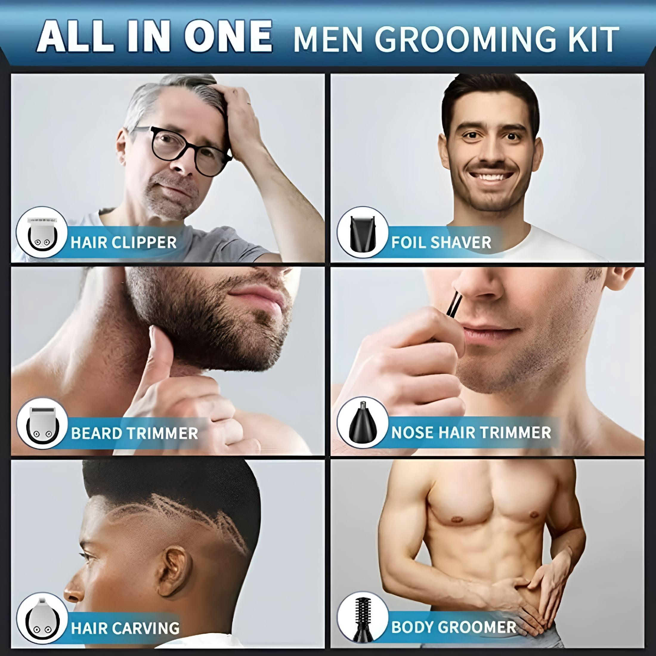 EXLEAF 2026 New Beard Trimmer Kit for Men,15 Pcs All-In-One Mens Grooming Kit,Waterproof Electric Razor for Nose,Body,Face and Mustache,Cordless Electric Razor with Usb Recharge Dock