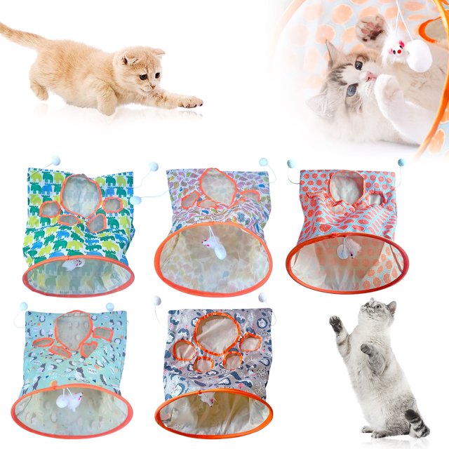 Xihbxyly Juguete Tipo Túnel, Taladro de Papel Arrugado, Juego Interactivo para Gatos, Escondite Portátil, Divertido Juguete para Ratón, Tela de Poliéster Resistente, Uso En Interiores y Exteriores, D