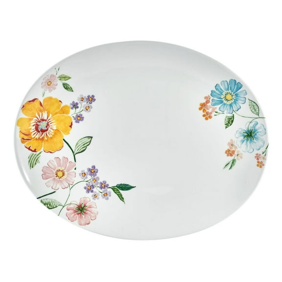 Fitz and Floyd Meadow White Earthenware 16" X 12 3/4" Large Shallow Serving Platter