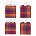 thumbnail image 2 of Lsque Purple Yellow Buffalo Plaid Printed Tissue Box Cover Holder, Facial Paper Organizer Dispenser,Square with Bottom Belt, PVC Leather Decorative Organizer, 2 of 8