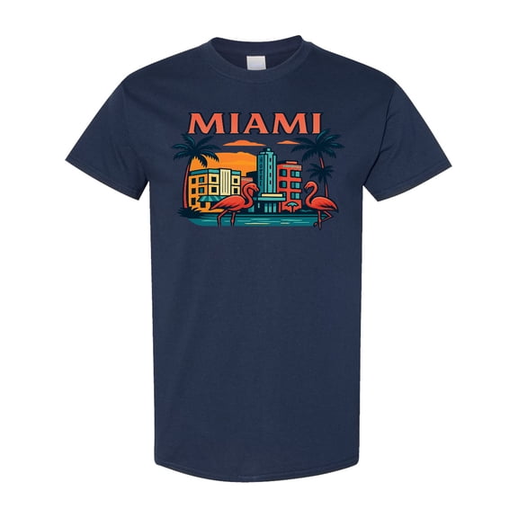 Inktastic Miami Vintage Flamingo Sunset Art T-Shirt