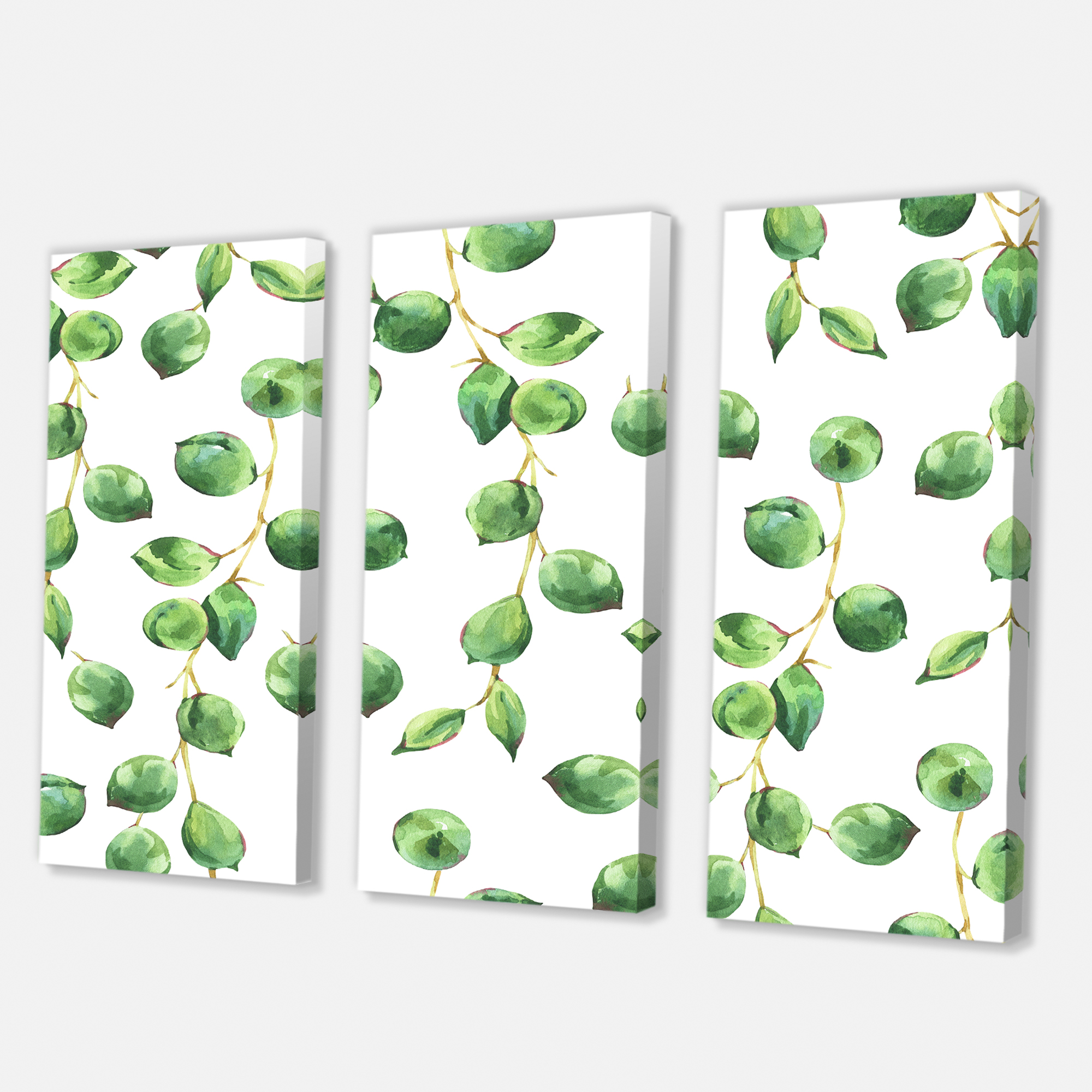 Tropical Green Leaves Patern On White 28 in x 36 in Painting Canvas Art Print, by Designart