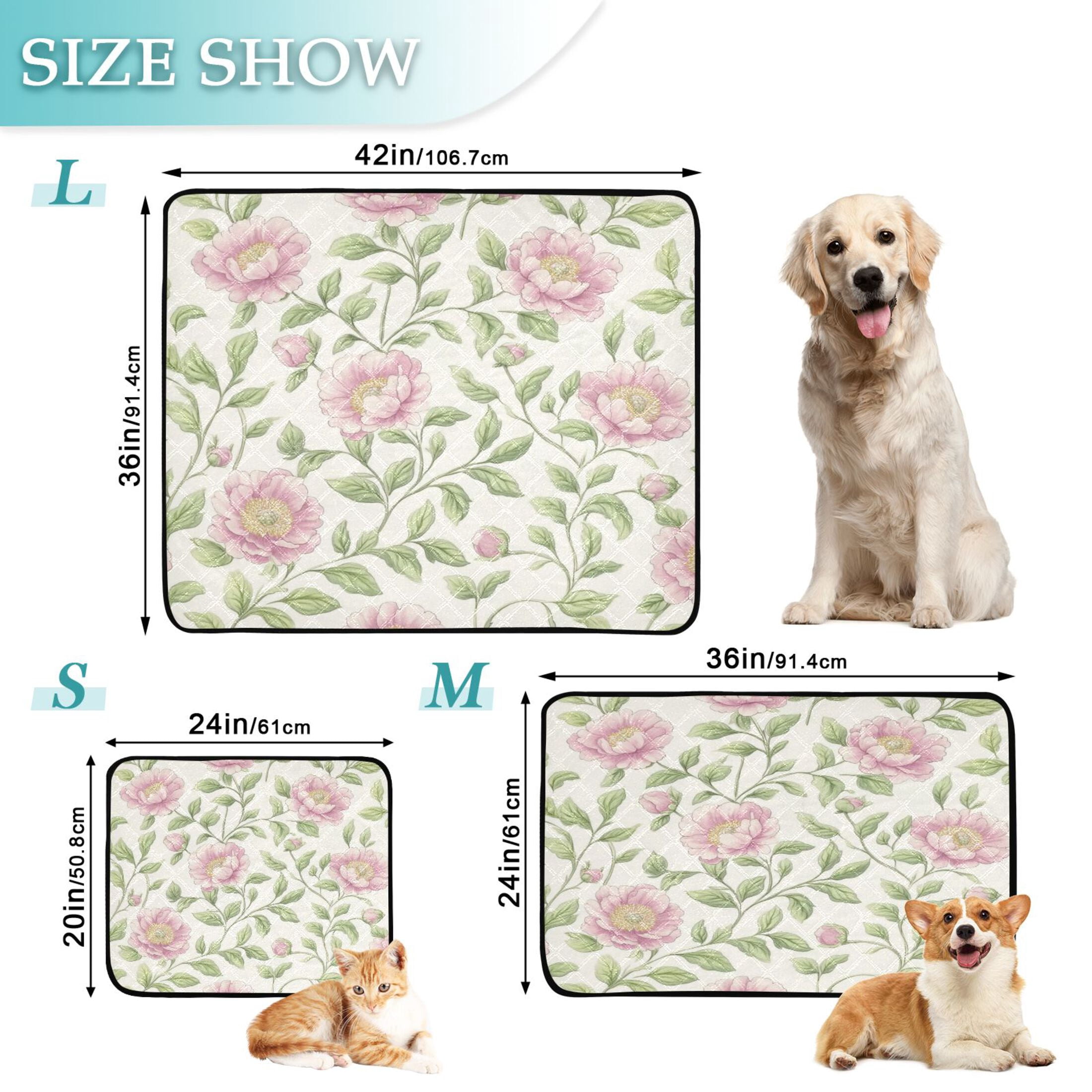Qxltty Blooming Pink Peonies Cat litter Pads Pet Set of 3 Diaper Mats Center Anti-leakage Layer Absorbent Soft and Comfortable