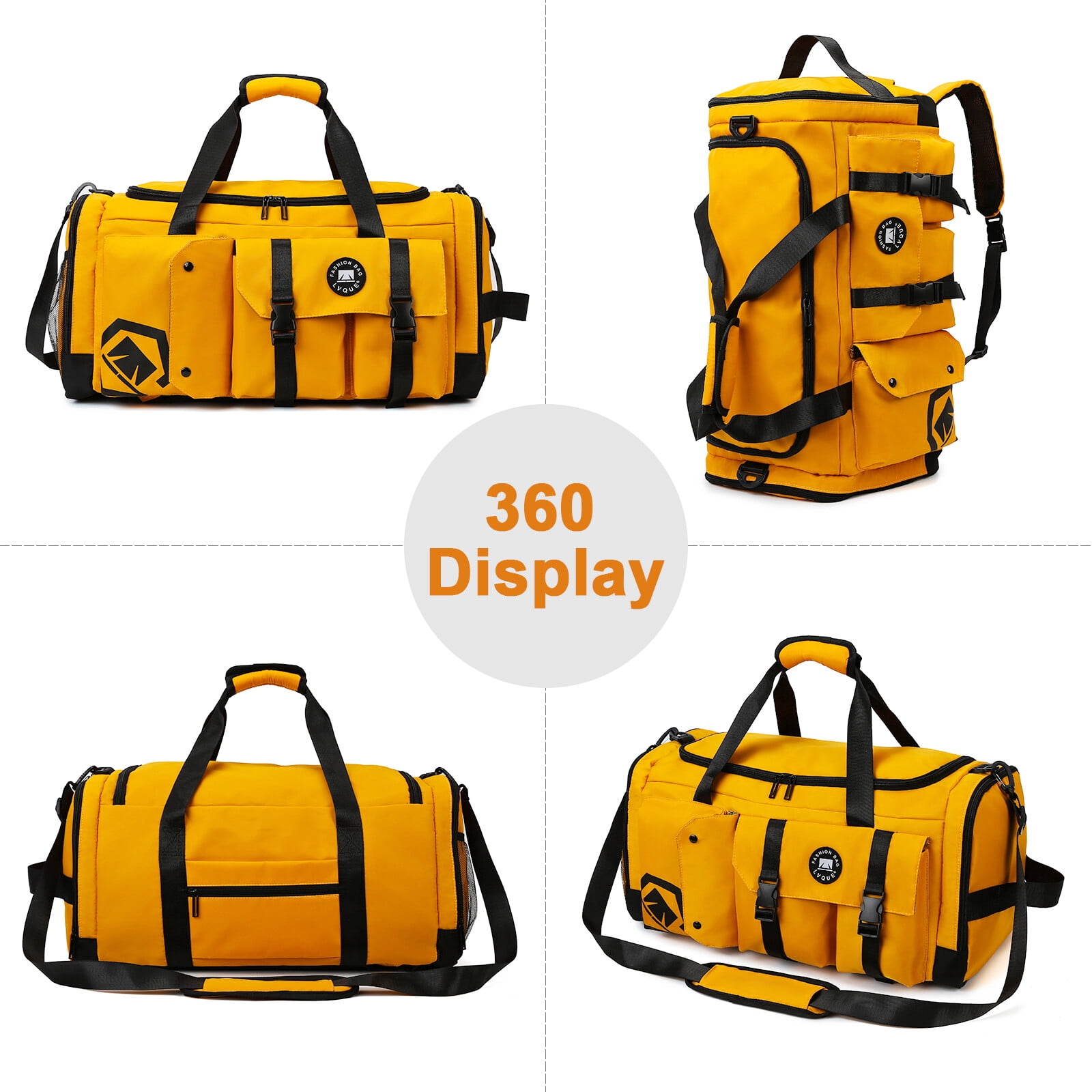 FANOTEK 40L 3 in 1 Multipurpose Duffle Bag Weekender Overnight Bag For Men Women Used For Yoga Training-Yellow
