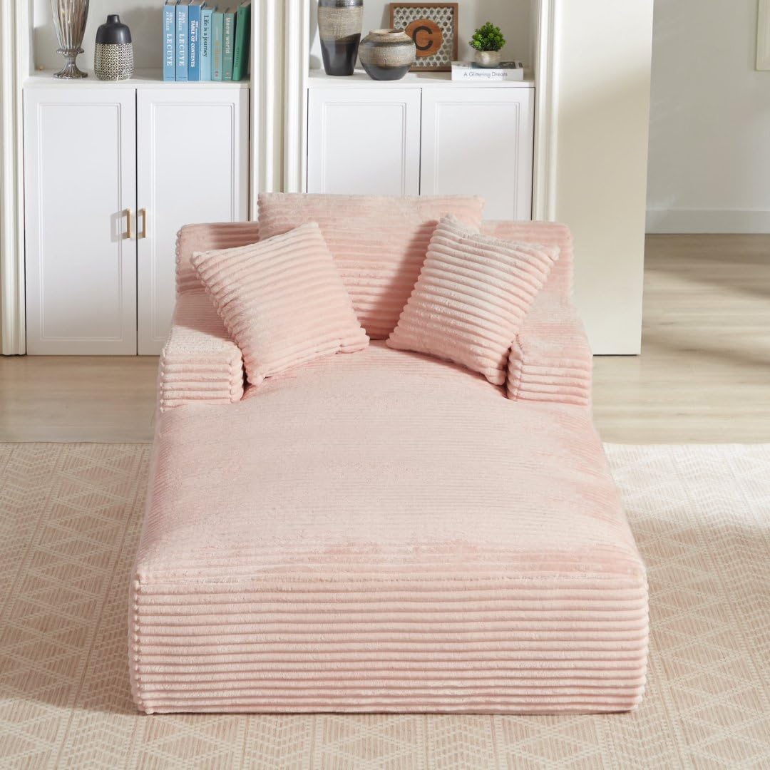 AENKYO 80" Oversized Corduroy Chaise Lounge, Fully Assembled, No Assembly Required, Pink