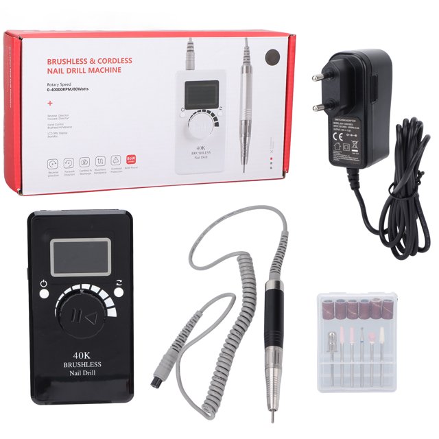 Sailing Taladro eléctrico portátil para uñas, 40000rpm, 80W, herramienta de manicura y pedicura sin escobillas para salón, enchufe europeo, 100-240V