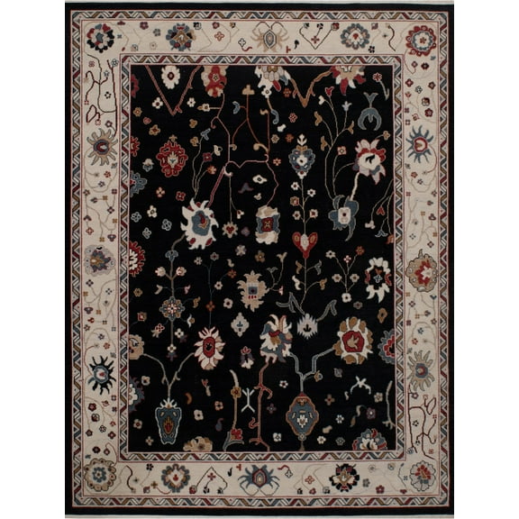 New Oushak Handmade Black Woolen Area Rug
