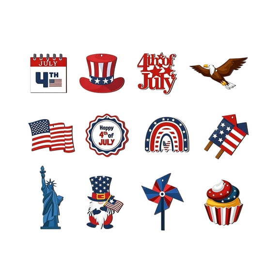 Memorial Day Saving!4th of July Decorations, 12 Pcs Independent Day Wooden Home Decor Hanging Accessories Wooden Decorations For Parties And Festivals