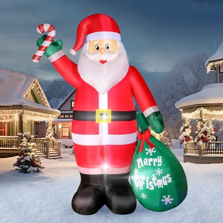 8 Ft Christmas Inflatable Santa Claus With Candy And Big Gift Bag Outdoor Decor, Blow Up Ip44 Weatherproof Xmas Decorations For Yard, Built-In Led Light For Gardern Lawn Indoor Winter Holiday