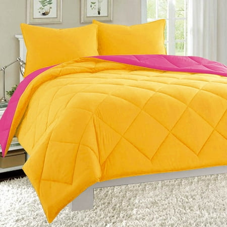 Dayton Twin Size 2-Piece Reversible Comforter Set Soft Brushed Microfiber Quilted Bed Cover Yellow & Hot (The Best Bed Comforters)
