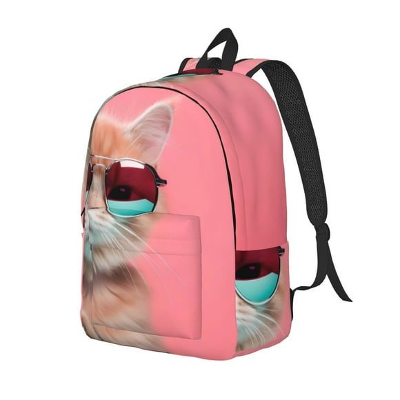 Disketp Cool Cat Pink Sunglasses Mochila de Lona Estampada, Mochila Escolar de Viaje Ligera para Estudiantes y Portátil-Medium