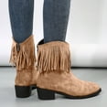 thumbnail image 6 of Tassel Mid Calf Cowgirl Boots for Women 2025 Fashion Fringe Suede Pointed Toe Slip on Winter Fall Dress Booties Brown Size 9, 6 of 8