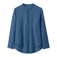 thumbnail image 5 of Timoontee Men Mandarin Collar Frog Button Long Sleeve Linen Shirt Loose Relaxed Fit Breathable Oriental Vintage Daily Resort Casual Tops Blue S, 5 of 9