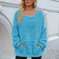 thumbnail image 4 of Fuzzy Sweatshirts for Women 2025 Fall Winter Long Sleeve Scoop Neck Plush Sweatshirt with Pockets Pullover Tops, 4 of 5