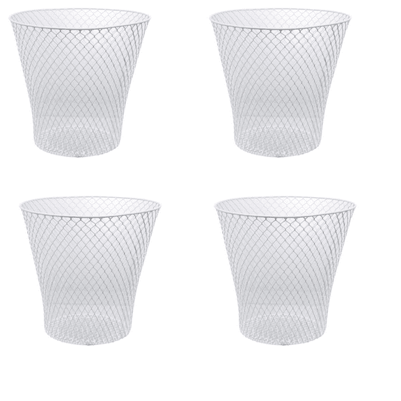 White Wired Mesh Waste Basket 4 Pack 10.75 in Tall (2.72 Gallons = 10.89 Quarts = 10.3 Liters of Volume) Office Classroom Crafts Bathroom Garden Plant Cover