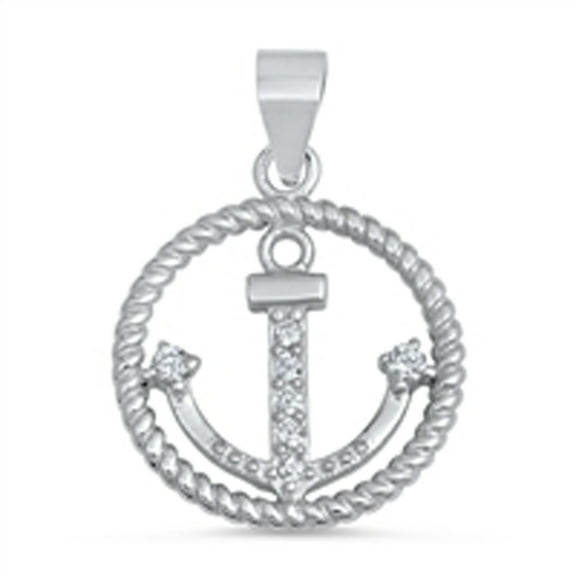 Rope Circle Anchor Pendant Clear Cubic Zirconia .925 Sterling Silver Weave Charm Jewelry Female
