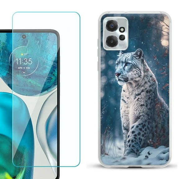 OneToughShield ® for Motorola Moto G Power 5G 2023 Shockproof Fashion Phone Case, with Tempered Glass Screen Protector - Snow Leopard
