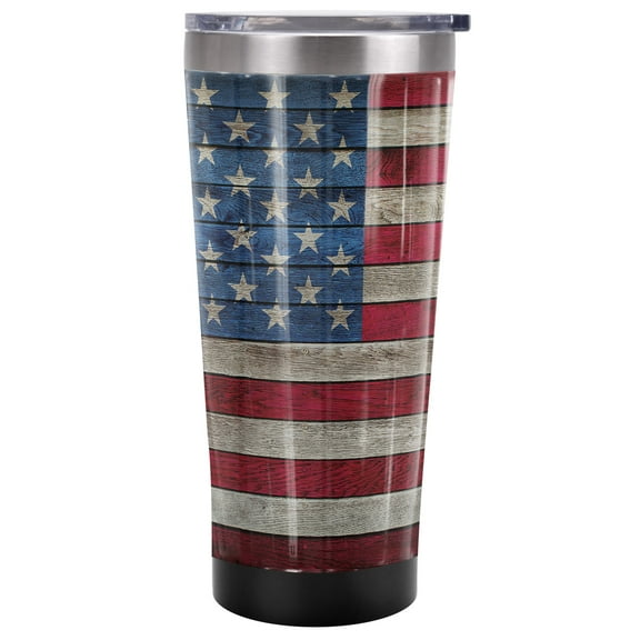 Generic Official American Flag On Wood 20 oz Travel Tumbler, Stainless Steel, Vacuum Insulated with Leak Resistant Slide-Lock Lid