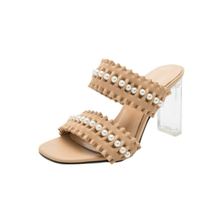 

Womens Slippers Women S Shoes Fashion Solid Color Minimalistic Wrinkles Pearl Transparent Heel Sandals Slippers Flip Flop