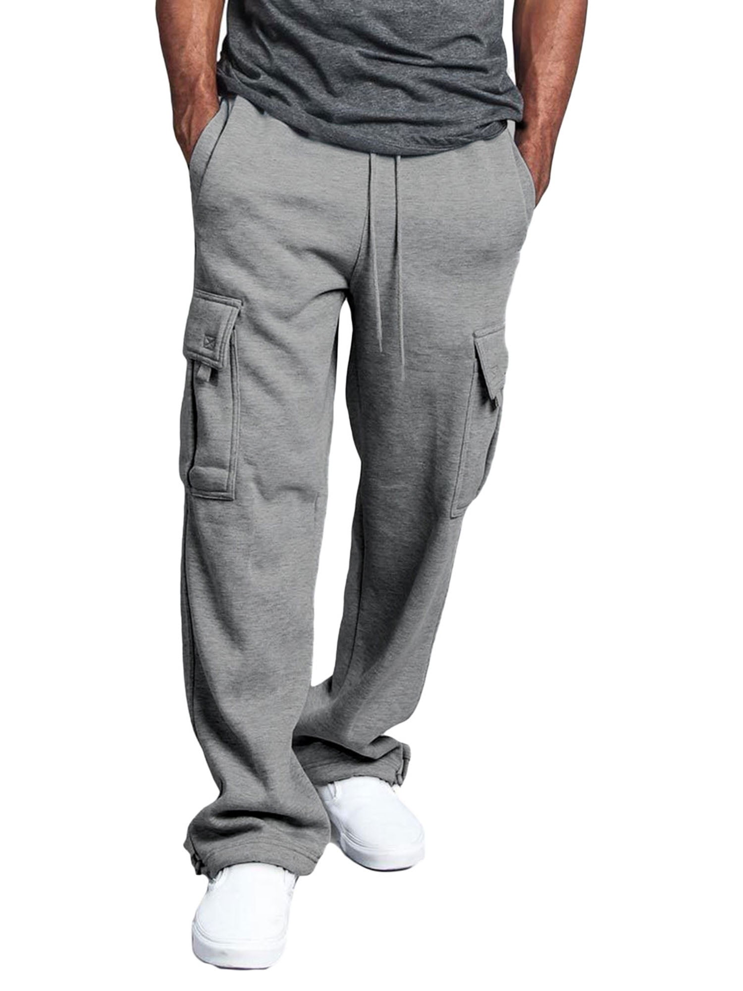 Sunisery Men Casual Straight Leg Jogger Heavy Weight Fleece Cargo ...