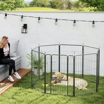 PawHut Heavy Duty Dog Playpen, Metal Pet Fence with 39 Inch Heavy Duty Panels and Door for Medium and Large Dogs, Black