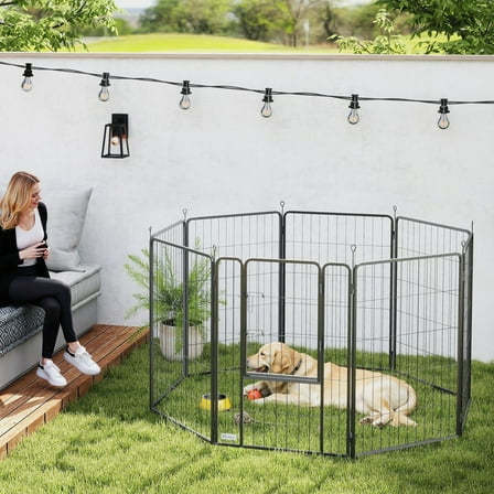 PawHut Heavy Duty Dog Playpen, Metal Pet Fence with 39 Inch Heavy Duty Panels and Door for Medium and Large Dogs, Black
