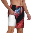 thumbnail image 3 of Picia Closeup Red Flamingo Portrait pattern Mens Swim Trunks with Compression Liner Stretch Beach Shorts Quick Dry with Zipper Pockets No-Chafing Board Shorts-Large, 3 of 9