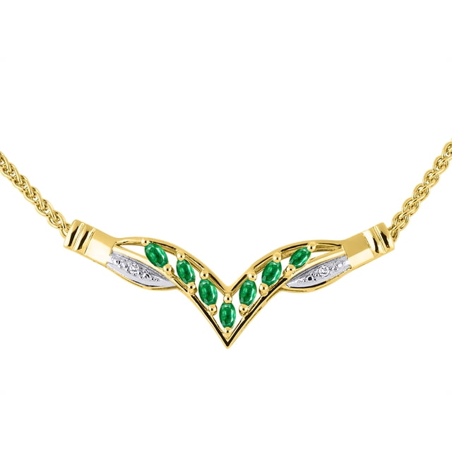*RYLOS Simply Elegant Beautiful Green Emerald & Diamond Necklace - May Birthstone*