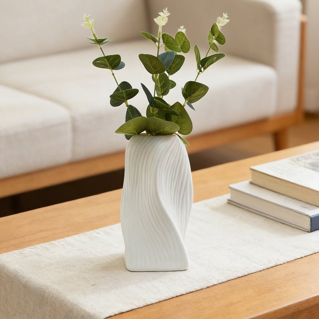 Plastic Vase With Ceramic Look Decorative Table Vase for Flowers and Home Centerpieces
